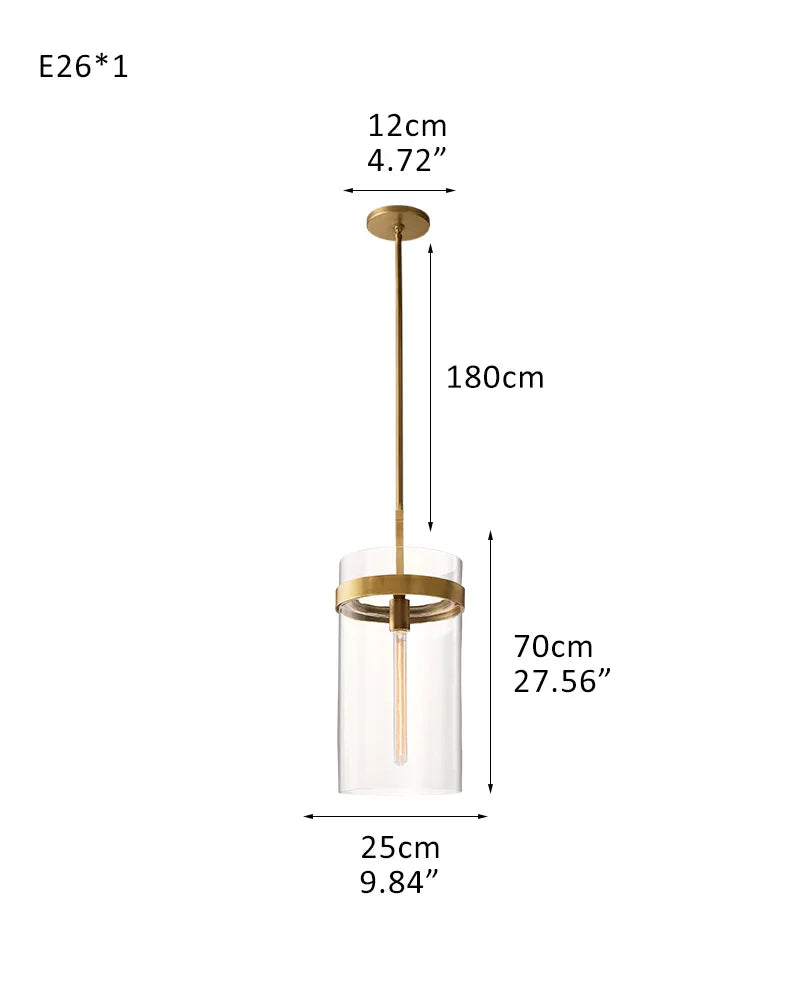 Foyer Dimming Lighting Vintage Brass Stainless Wheel Ravelle Clear Glass Round Chandelier 1-light-D25*H70CM D9.84"*H27.56"-Pendant Brass American chandelier