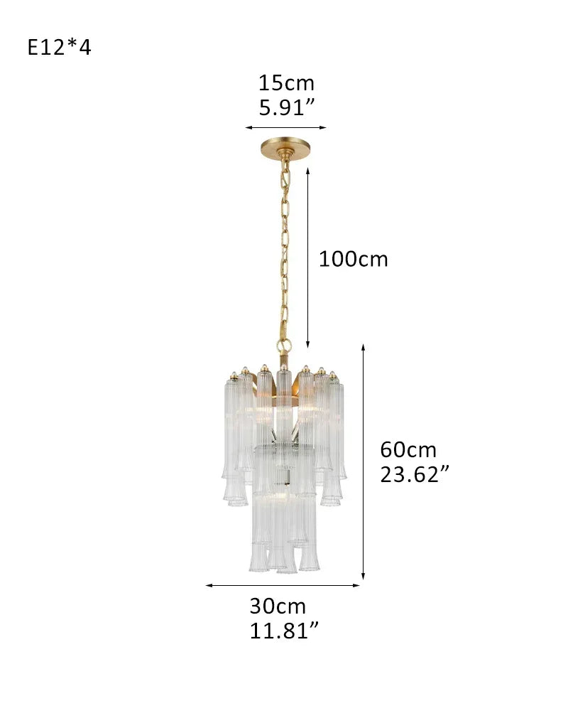 8/12 Light 40" Wide LED Lorelei Round Tiered Glass Chandelier use for Foyer Staircase 4-light-D30*H60CM D11.81"*H23.62" Brass American chandelier