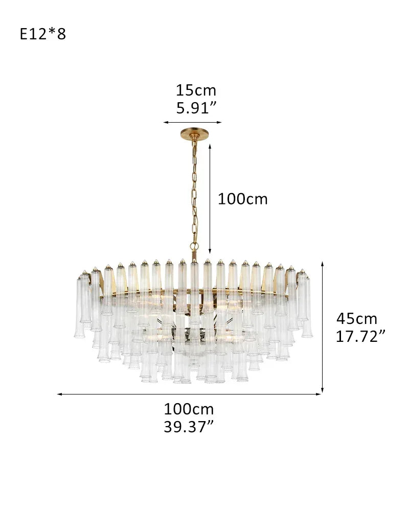 8/12 Light 40" Wide LED Lorelei Round Tiered Glass Chandelier use for Foyer Staircase 8-light-D100*H45CM D39.37"*H17.72" Brass American chandelier