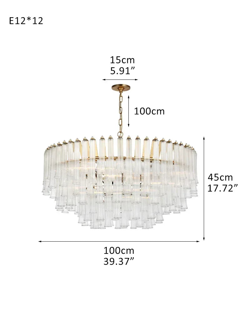 8/12 Light 40" Wide LED Lorelei Round Tiered Glass Chandelier use for Foyer Staircase 12-light-D100*H45CM D39.37"*H17.72" Brass American chandelier