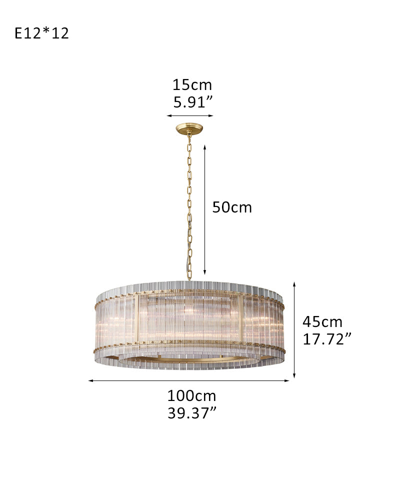 San Marco Strip Glass Shade Round Chandelier Collection in Antiqued Brass/Black Steel