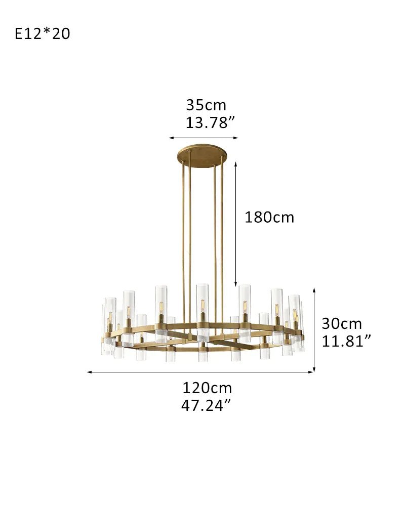 Foyer Dimming Lighting Vintage Brass Stainless Wheel Ravelle Clear Glass Round Chandelier 20-light-D120*H30CM D47.24"*H11.81" Brass American chandelier