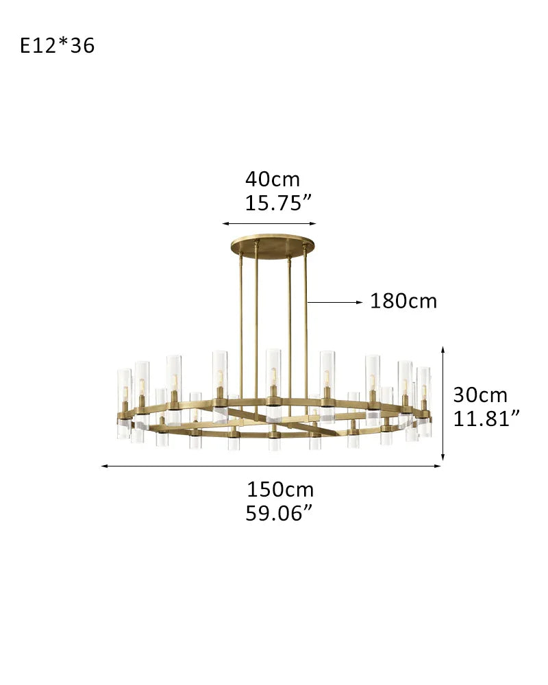 Foyer Dimming Lighting Vintage Brass Stainless Wheel Ravelle Clear Glass Round Chandelier 36-light-D150*H30CM D59.06"*H11.81" Brass American chandelier