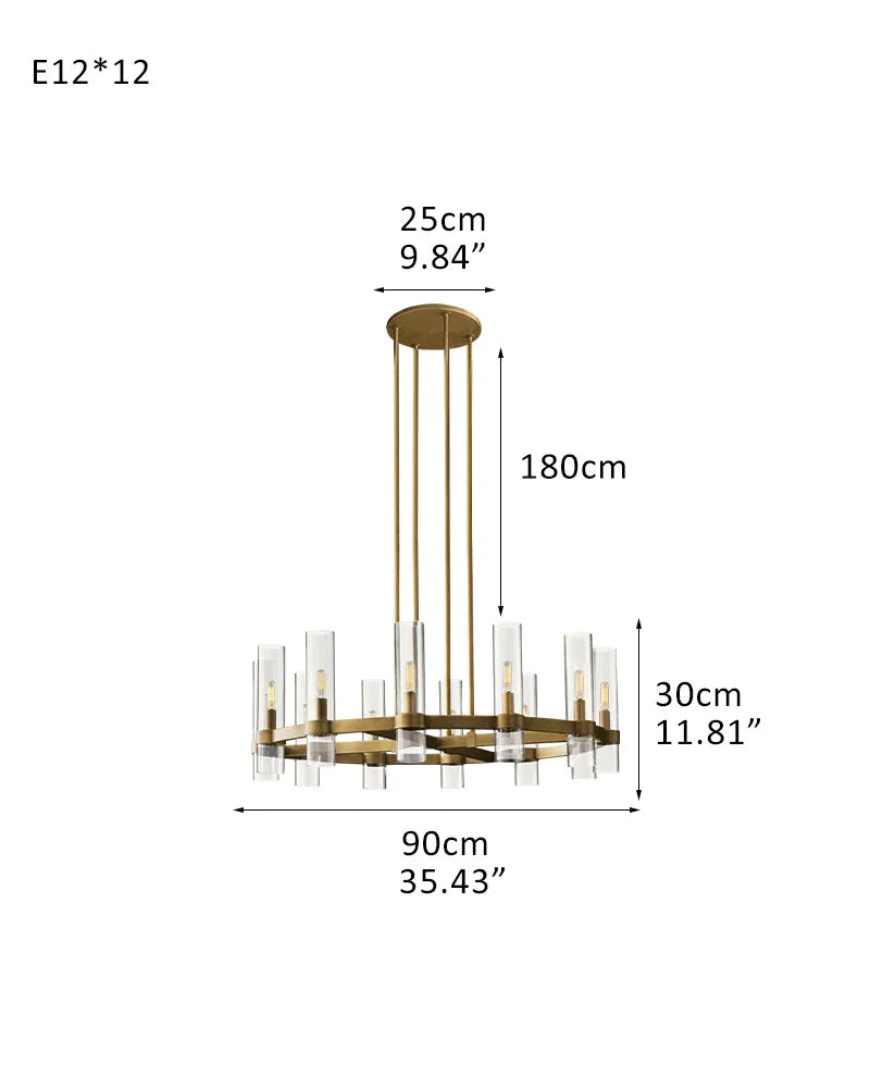 Foyer Dimming Lighting Vintage Brass Stainless Wheel Ravelle Clear Glass Round Chandelier 12-light-D90*H30CM D35.43"*H11.81" Brass American chandelier