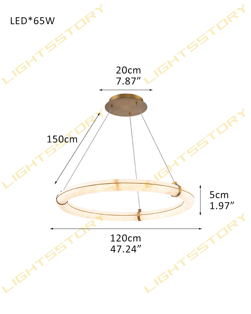 Cora Alabaster Circular Halo Ring Chandelier - Natural Spanish Alabaster, Lux Gold Trim - Dining Rooms & Kitchens
