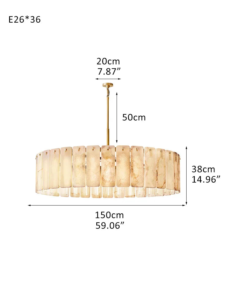 Lacquered Burnished Brass/Black LED Round Calamette Alabaster Lighting Collection 36" 48" 60" 36-light-D150*H38CM D59.06"*H14.96" Brass American chandelier