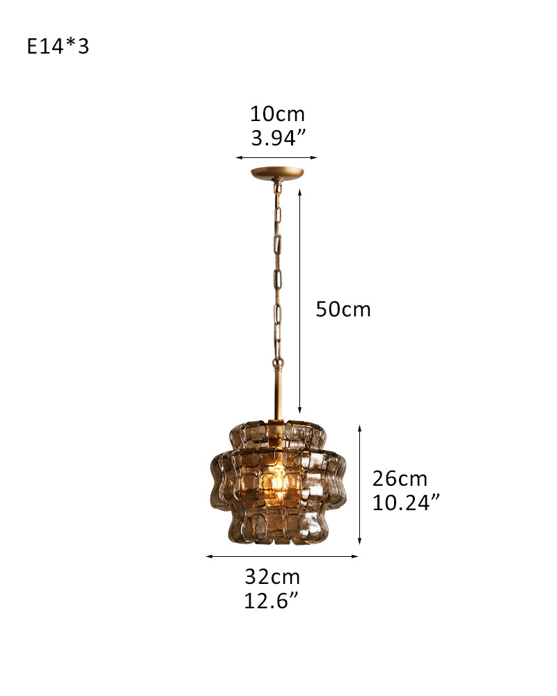 Giverny Ghiaccio Textured Glass Lantern Drum Pendant Light - Vintage Boho Crystal Clear, Smoke Glass - Kitchens, Dining & Living Rooms