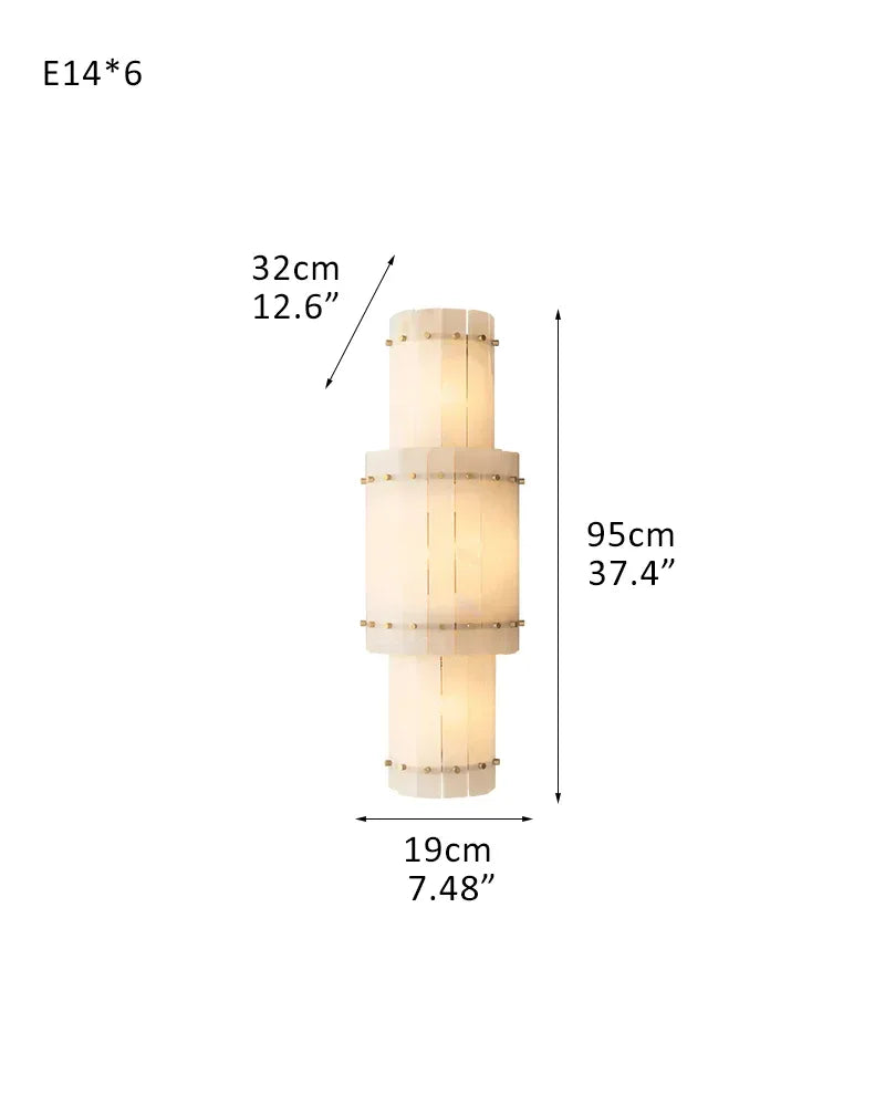 Val d’Isère Series Architectural Wall Sconce | Tiered Alabaster Handcrafted Alabaster panels and mid-century steel, Premium Steel finish for Hallways and Living Spaces 6-light-L19*W32*H95CM L8"*W12"*H37" Brass Flush Mounted Wall Sconce Lamp