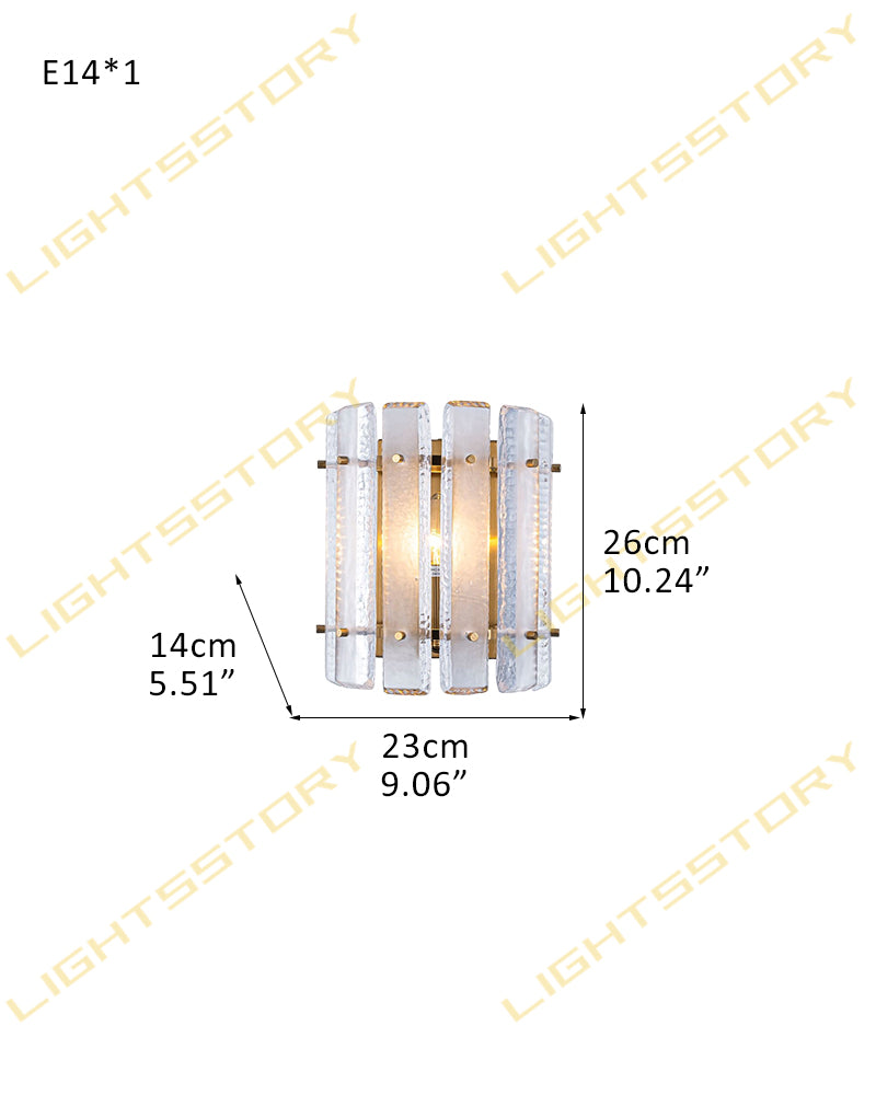 Solstice Ghiaccio Glass Lantern Wall Light Sconce - Flush Mount, Lux Gold Trim - Hallways, Foyers, Dining Rooms & Living Rooms