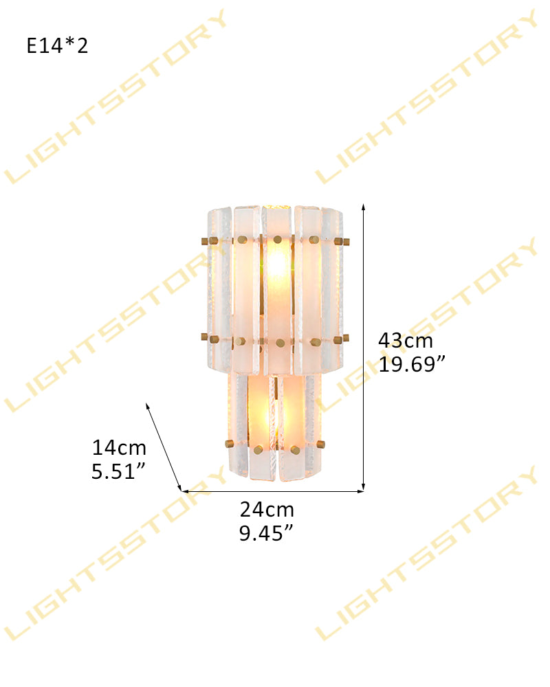 Solstice Ghiaccio Glass Lantern Wall Light Sconce - Flush Mount, Lux Gold Trim - Hallways, Foyers, Dining Rooms & Living Rooms