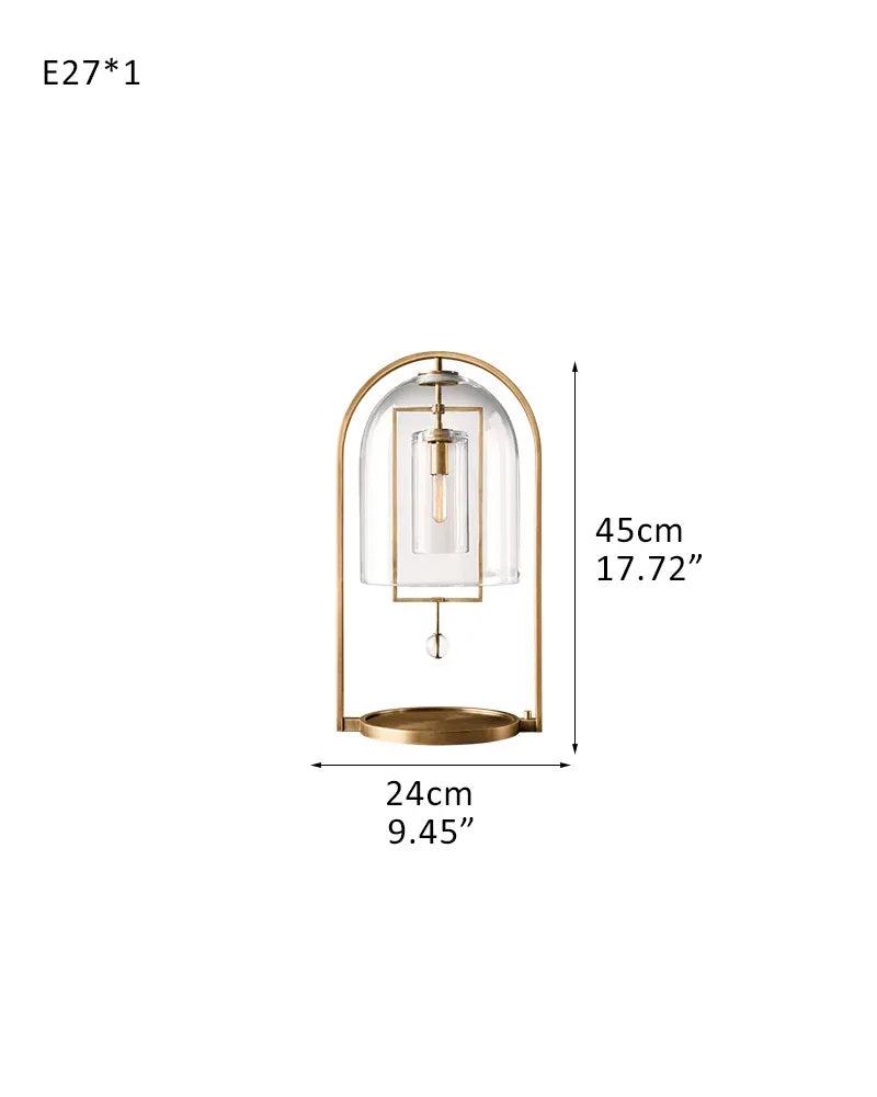 Brass Iron Frame Blown Glass Dome Shade Fulcrum Round Table Lamp 18" D24*H45CM D9.45"*H17.72" Brass Vintage Simple Table Lamp