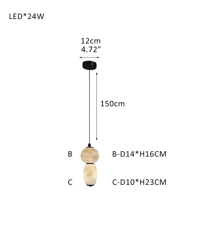 6-light Antique Brass String Hanging Light with Alabaster Stone Shade 2-light-D14+D10CM D5.51"+D3.94"-B+C White + Black Modern Pendant lamp