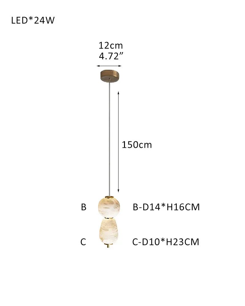 6-light Antique Brass String Hanging Light with Alabaster Stone Shade 2-light-D14+D10CM D5.51"+D3.94"-B+C White + Brass Modern Pendant lamp