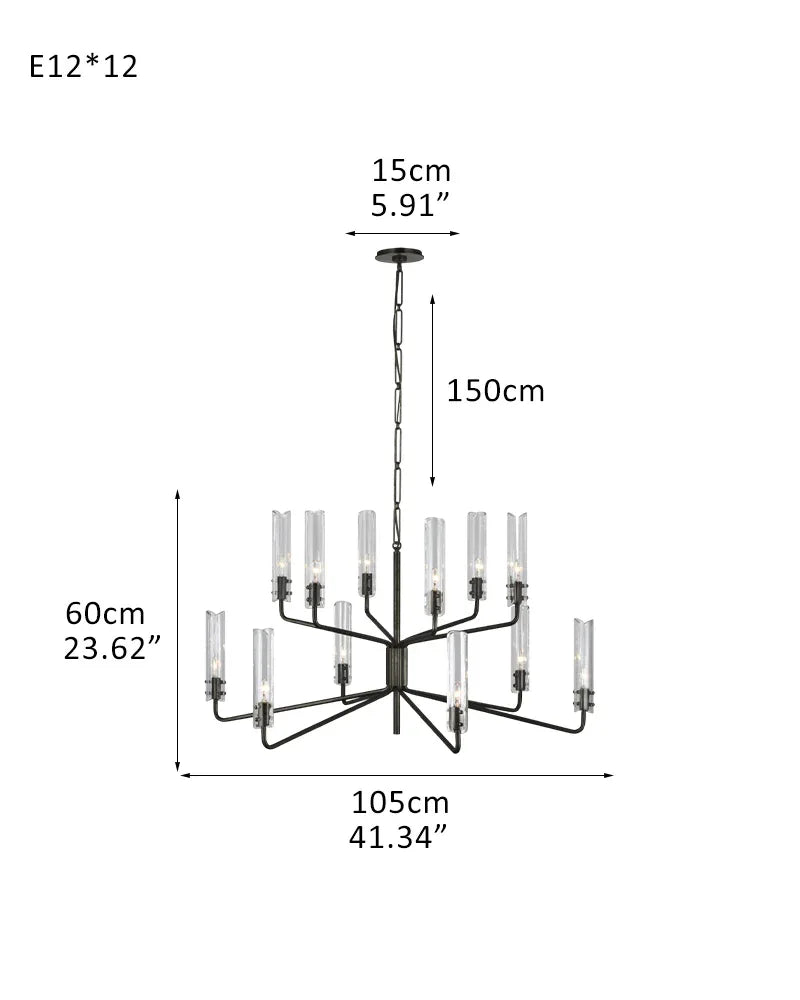 Rustic Forged Iron Casoria Two Tier Chandelier with Clear Glass Shade Use For Living Foyer 12-light-D105*H60CM D41.34"*H23.62" Black American chandelier