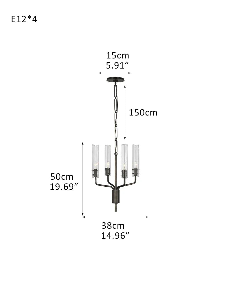Rustic Forged Iron Casoria Two Tier Chandelier with Clear Glass Shade Use For Living Foyer 4-light-D38*H50CM D14.96"*H19.69" Black American chandelier