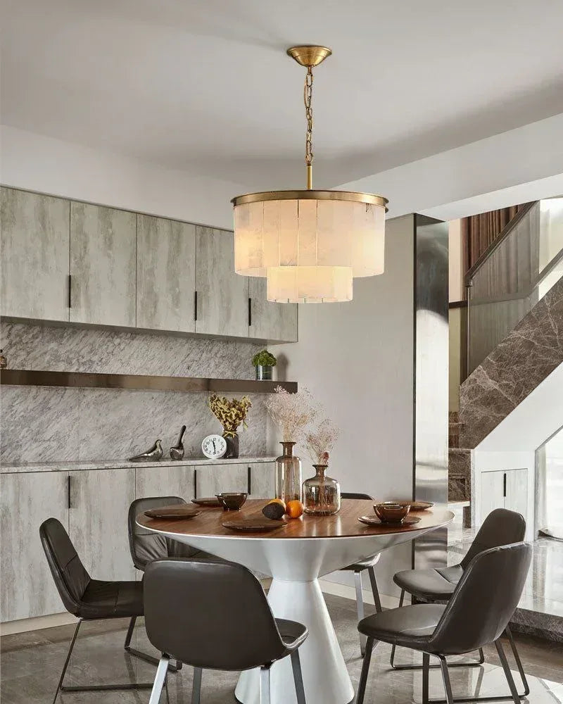 2 Tier White Stone Marble Round Brass Dome Ceiling Chandelier for dining table American Vintage chandelier lamp