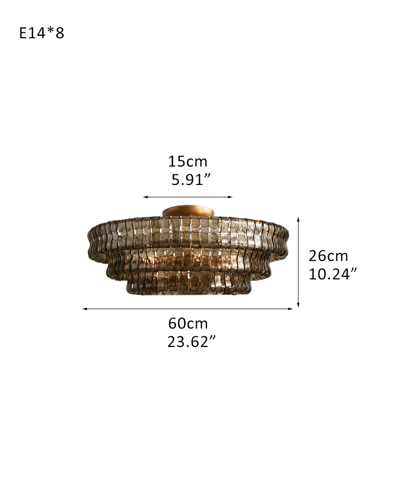 Art Multi-tier Glass Ghiaccio Flush Mount Ceiling Light Fixtures in Bronze /Brass