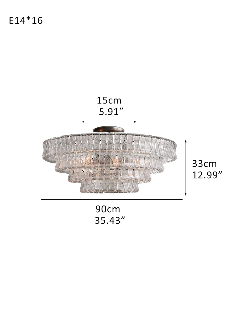 Art Multi-tier Glass Ghiaccio Flush Mount Ceiling Light Fixtures in Bronze /Brass