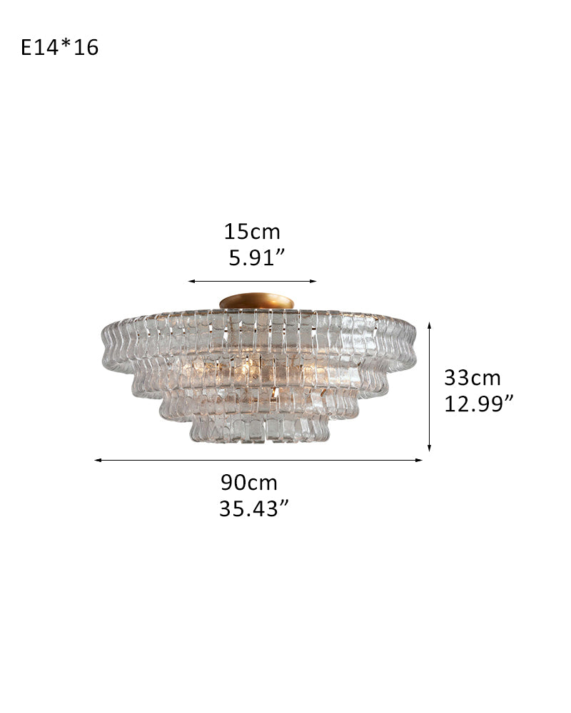 Art Multi-tier Glass Ghiaccio Flush Mount Ceiling Light Fixtures in Bronze /Brass