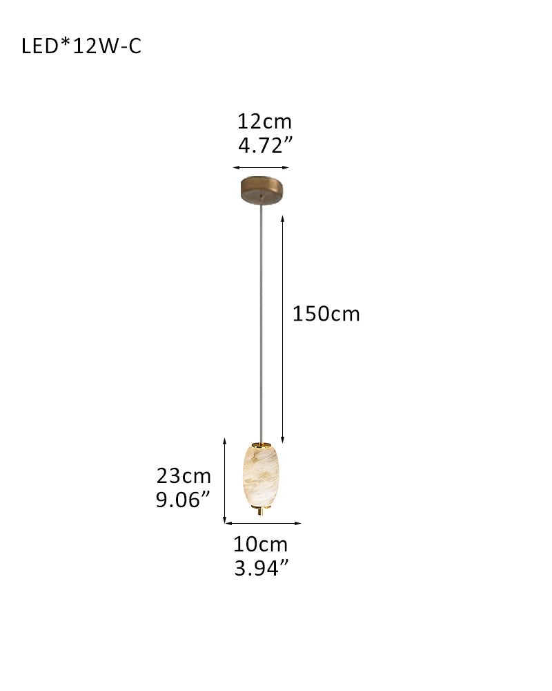 6-light Antique Brass String Hanging Light with Alabaster Stone Shade