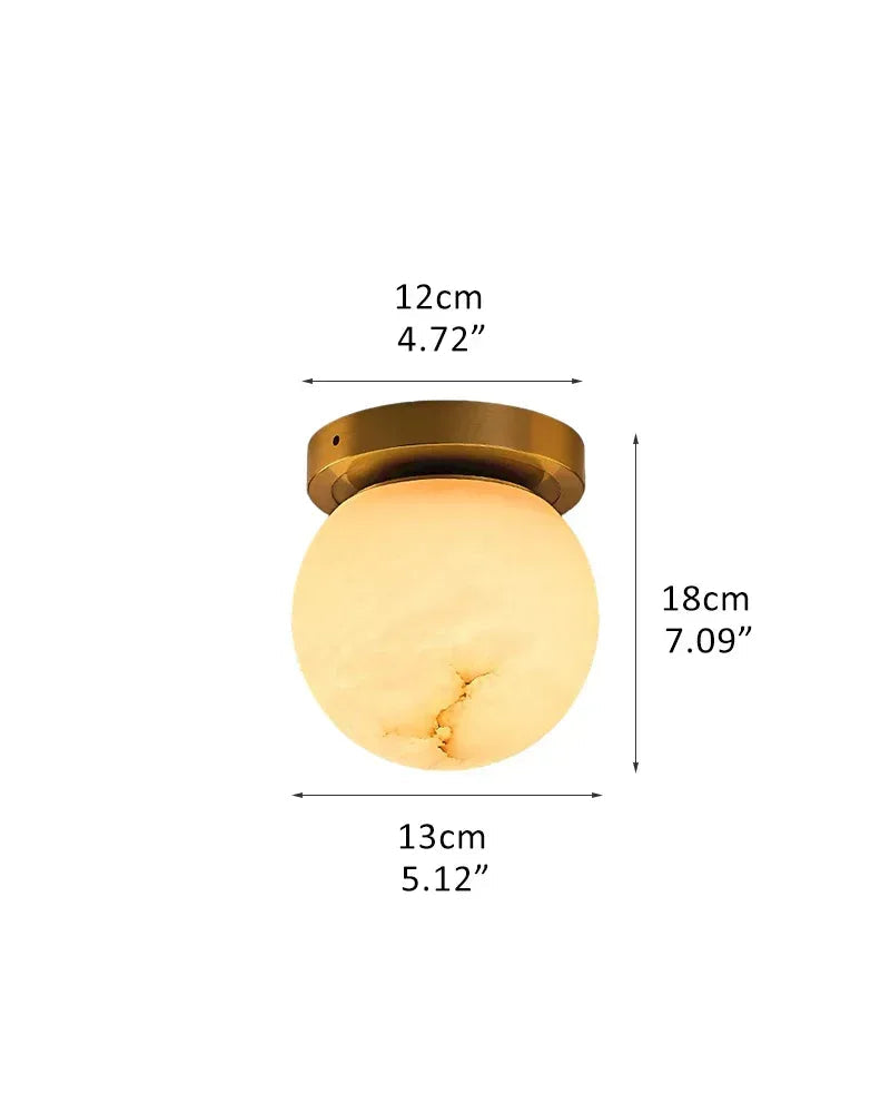 LightsStory Series Geometric Ceiling Light | Square Frame Alabaster Orb Genuine Alabaster with soft veining and Polished Brass frame, Polished Brass finish for Bedrooms, living rooms, and entryways C-D13*H18CM D5.12“*H7.09" White + Brass Flush Mounted Ceiling Lamp