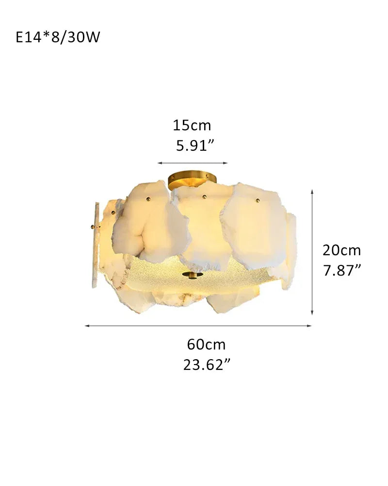 5/6-Light Small LED Alabaster Raised Flush Mount Ceiling Light Wide 20“ 24” D60*H20cm D23.62*H7.87" White + Brass Flush Mounted Ceiling Lamp
