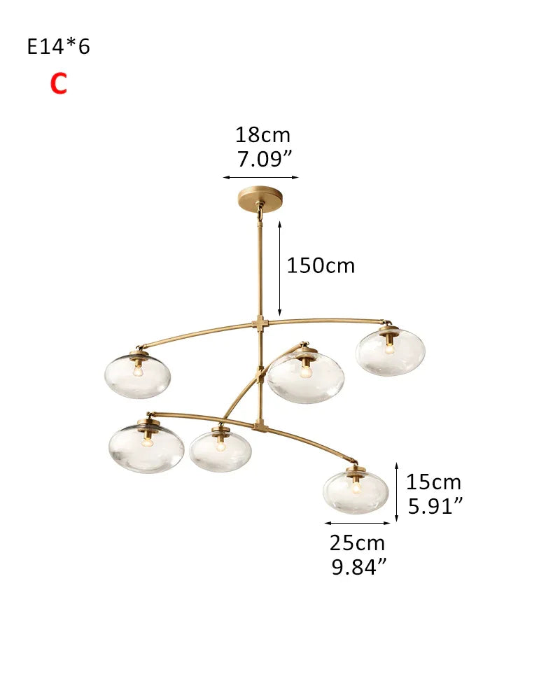 Oval Clear Glass Pendant Lamp | 10" Diameter | Brass/Black/Silver Frame 6-light-D25*H15CM D9.84“*H5.91"-C Brass Modern Pendant lamp