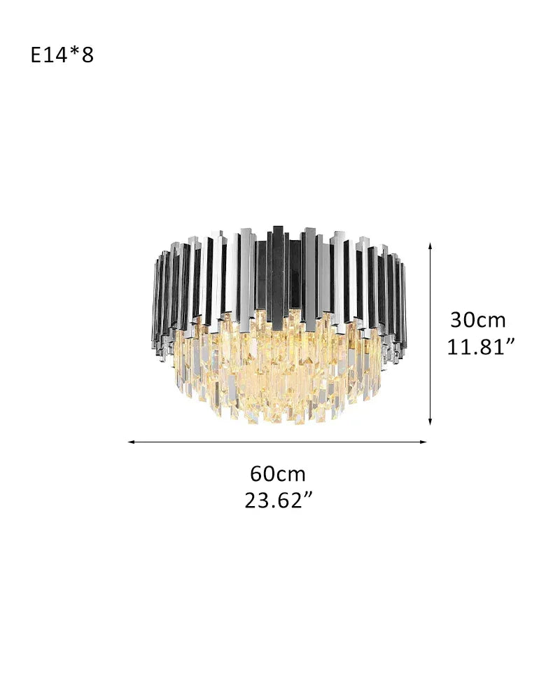 Gold/Chrome Stainless Semi-Flush Mount Round Crystal Chandelier Indoor Lighting Fixtures D60*H30CM D23.62“*H11.81" Silver Flush Mounted Ceiling Lamp