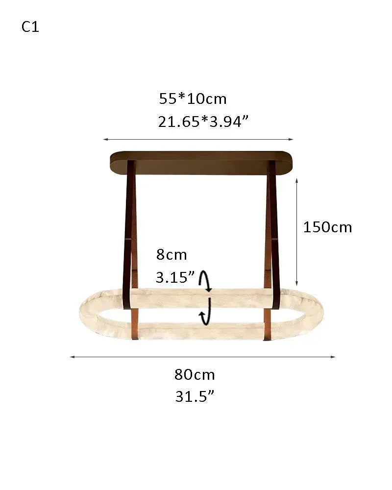 American Coastal LED Round White Marble Pendant Lighting with Brown Leather Belt C1-D80*H8CM D31.5*H3.15" White + Brown Leather American chandelier