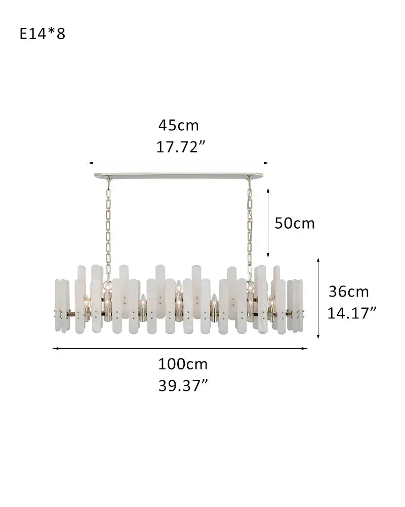 8/10-light Simple Modern Alabaster Large Oval Chandelier 40“45” Dia L100*H36CM L39.37“*H14.17" Silver American chandelier
