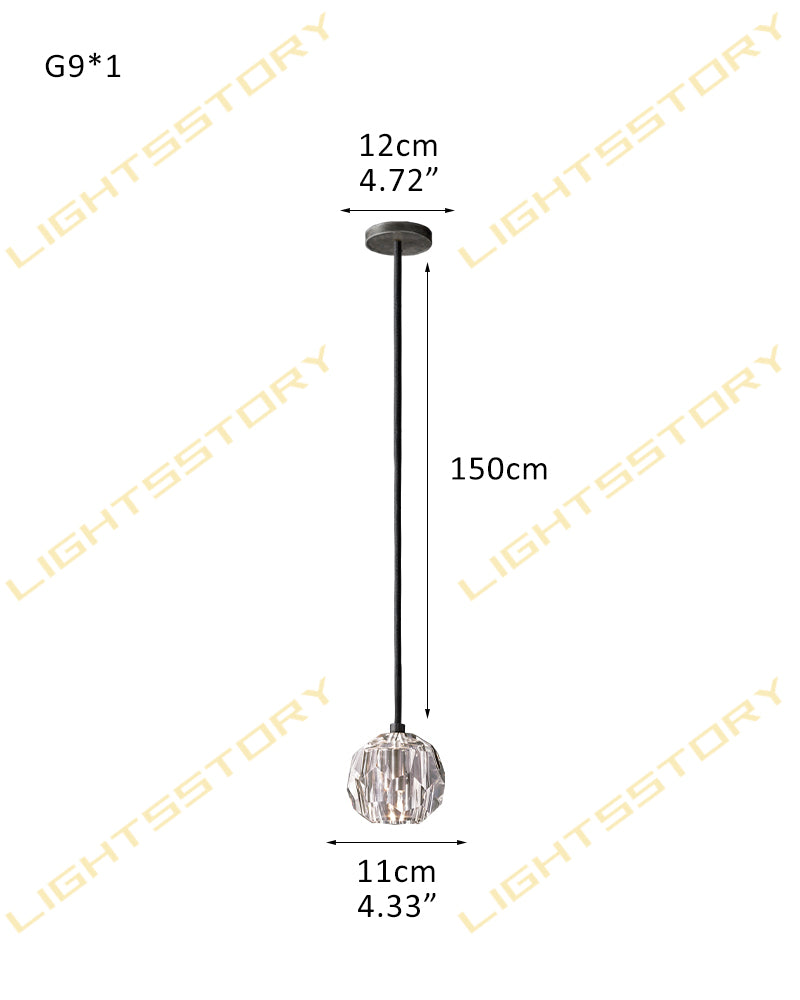 K9 Crystal Jewel Gem Prism Cluster Pendant Light - Clear Crystal Gemstones, Serene Black Trim - Lobby, Kitchens, Dining & Living Rooms