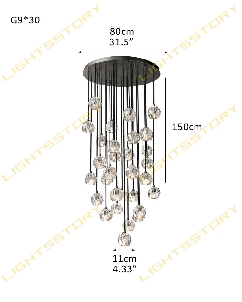 1/3/5/10/19/30-light Smoky Crystal Ball G9 Dome Ceiling Pendent Raindrop Indoor Lighting 30 light-D11cm D4.33" Clear Crystal + Black Base Modern Pendant lamp