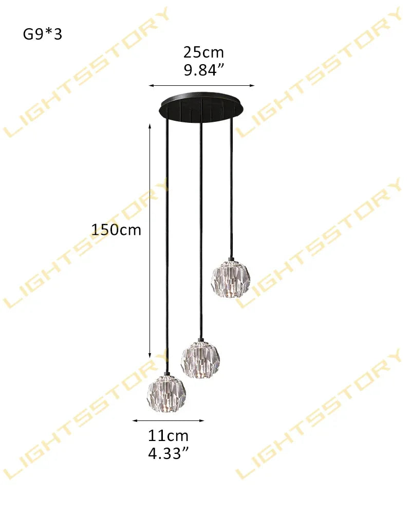 1/3/5/10/19/30-light Smoky Crystal Ball G9 Dome Ceiling Pendent Raindrop Indoor Lighting 3 light-D11cm D4.33" Clear Crystal + Black Base Modern Pendant lamp