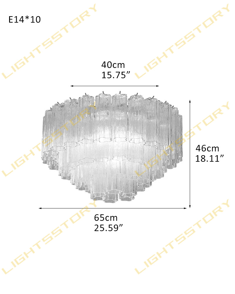 10 Lights Modern Tronchi Semi-Flush Ceiling Lamps with Venetian Colorful Glass Shade 10 light-D65*H46CM D25.59"*H18.11"(42 tubes) Brass + Clear Glass Flush Mounted Ceiling Lamp