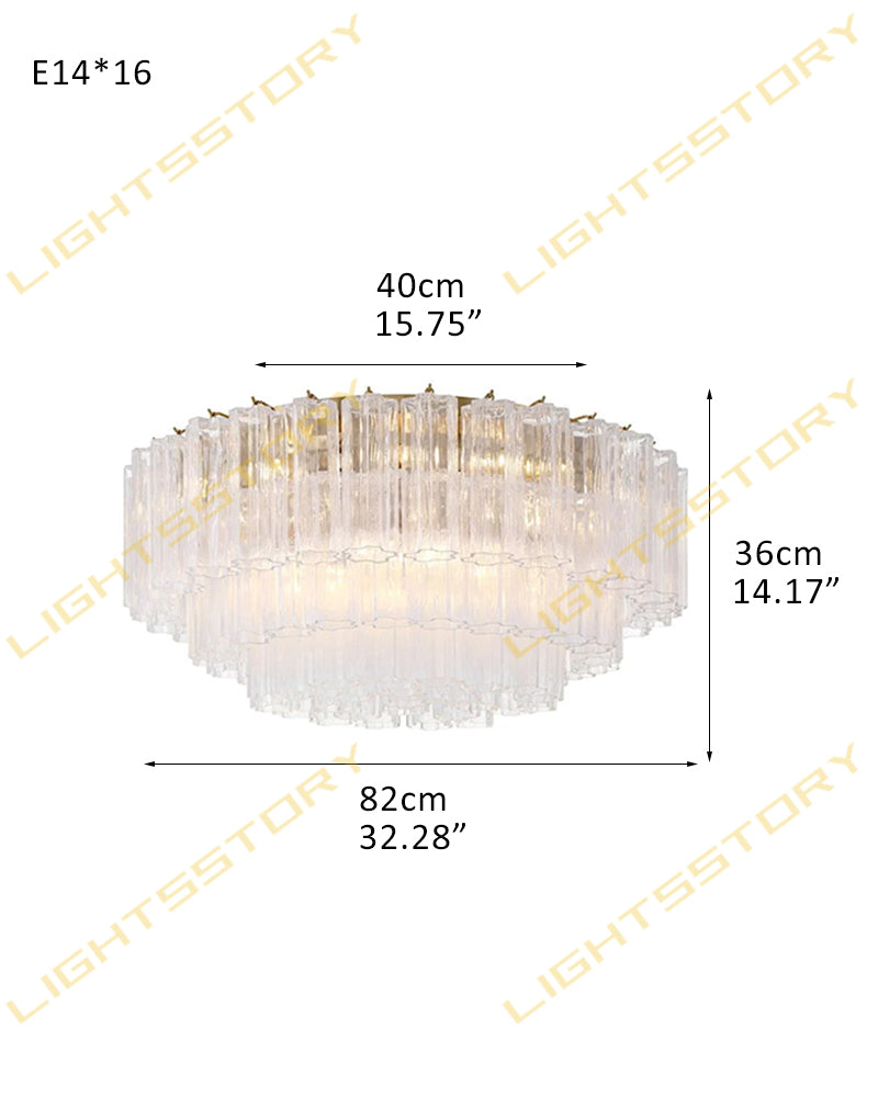 Exquisite Murano Colorful Glass Ceiling Lamps Wide 32in Aged Brass/Black Framework for Foyer Entrance 16 light-D82*H36CM D32.28"*H14.17"(79 tubes) Gold + Clear Glass Flush Mounted Ceiling Lamp