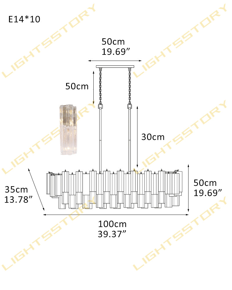Art Unique Linear Large Murano Layered Glass Tubes Chandelier Aged Brass/Black Metal Frame