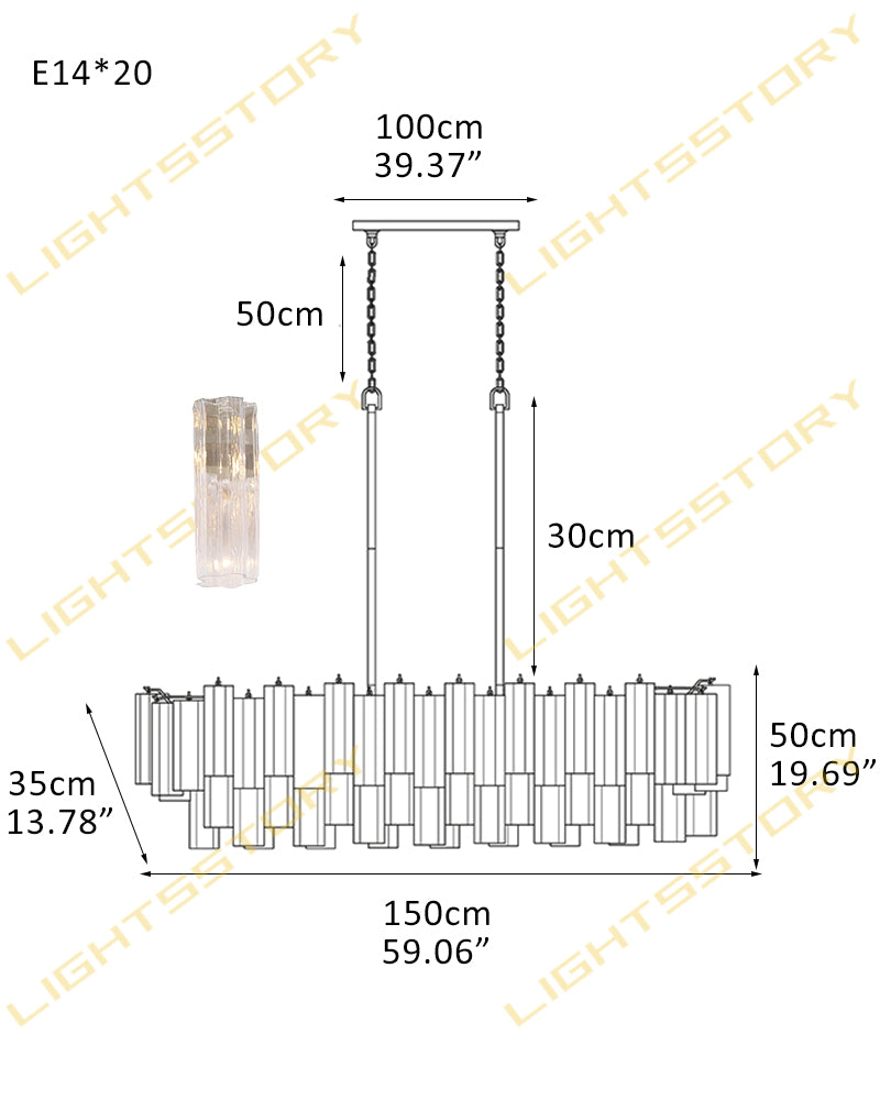 Art Unique Linear Large Murano Layered Glass Tubes Chandelier Aged Brass/Black Metal Frame