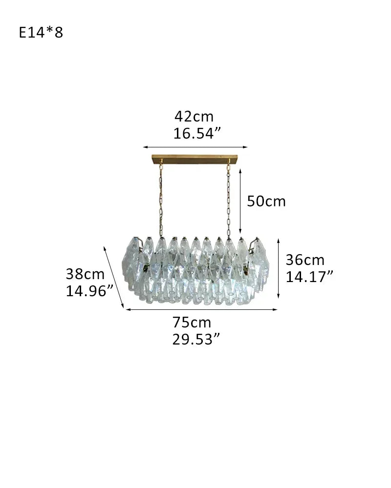 Elegant Murano Poliedri Transparent Glass Rectangular Chandelier Wide 29" 39" 17" L75*W38*H36CM L29.5"*W15"*H14" Brass + Transparent Glass American chandelier