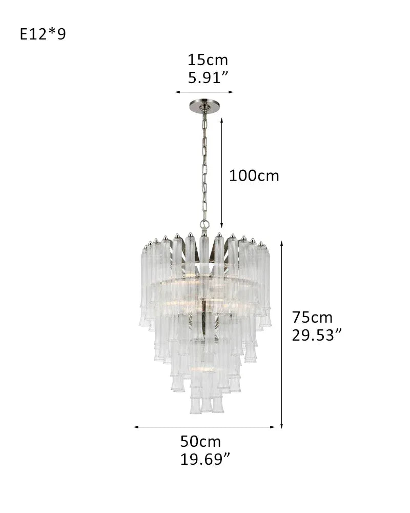 8/12 Light 40" Wide LED Lorelei Round Tiered Glass Chandelier use for Foyer Staircase 9-light-D50*H75CM D19.69"*H29.53"-Pendant Silver American chandelier
