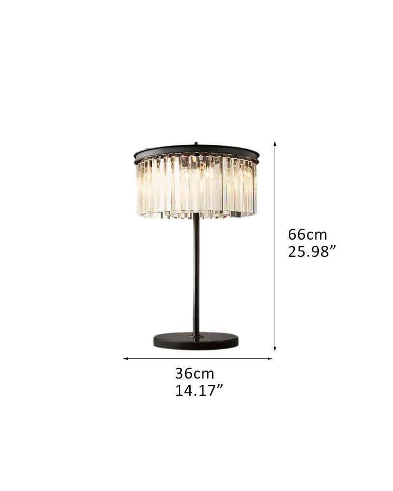 Simplicity Cylinder Shape 2-Tier Crystal Table Lamp in Black Metal with Clear/Smoke Glass W36*H66CM 14.17"*H25.98" Black + Clear Crystal Modern Table lamp