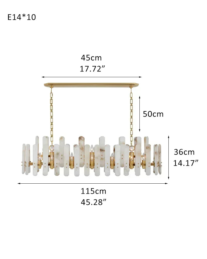 8/10-light Simple Modern Alabaster Large Oval Chandelier 40“45” Dia L115*H36CM L45.28“*H14.17" Brass American chandelier