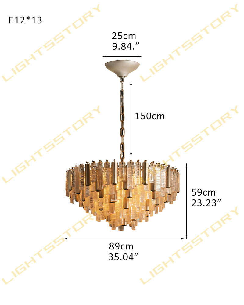 Brass multi-tier crystal prism round chandelier with champagne glass prisms and hanging chain