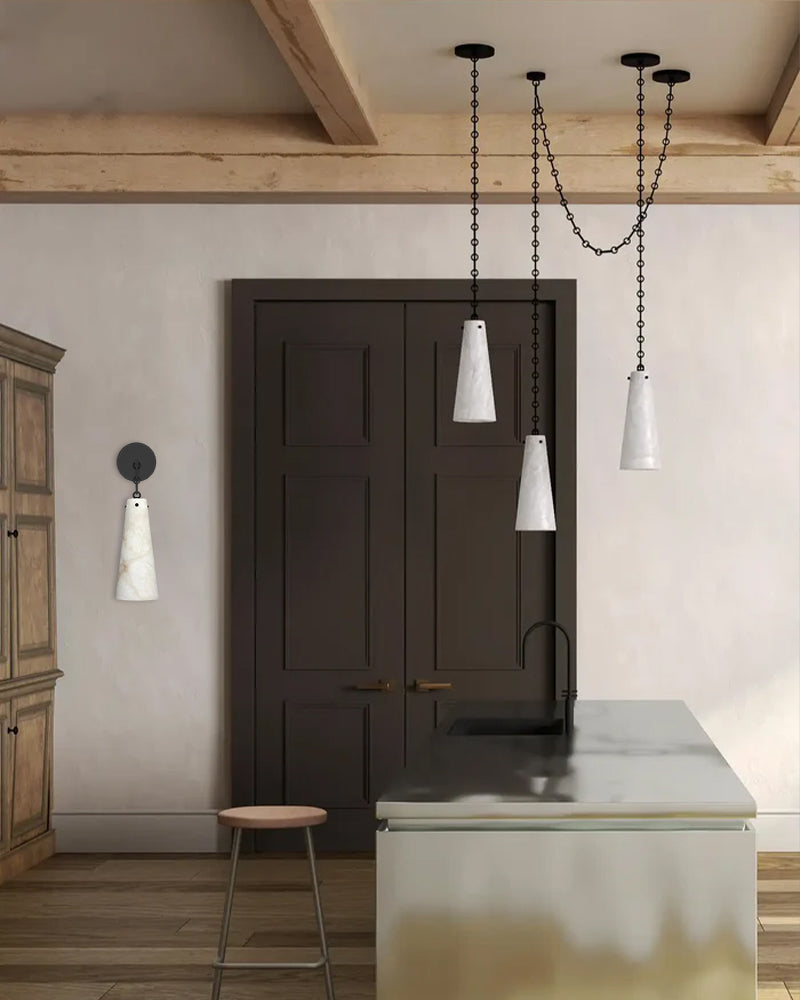 LightsStory Series Geometric Chandelier | Clustered Silhouette Translucent Alabaster and Brass, Premium Brass and Black finish for Modern Living Rooms and Dining Areas Vintage Simple Pendant Lamp