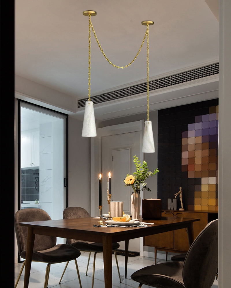 Contemporary Casey Large Alabaster Pendant Light For Kitchen Island, Living Room - Brass