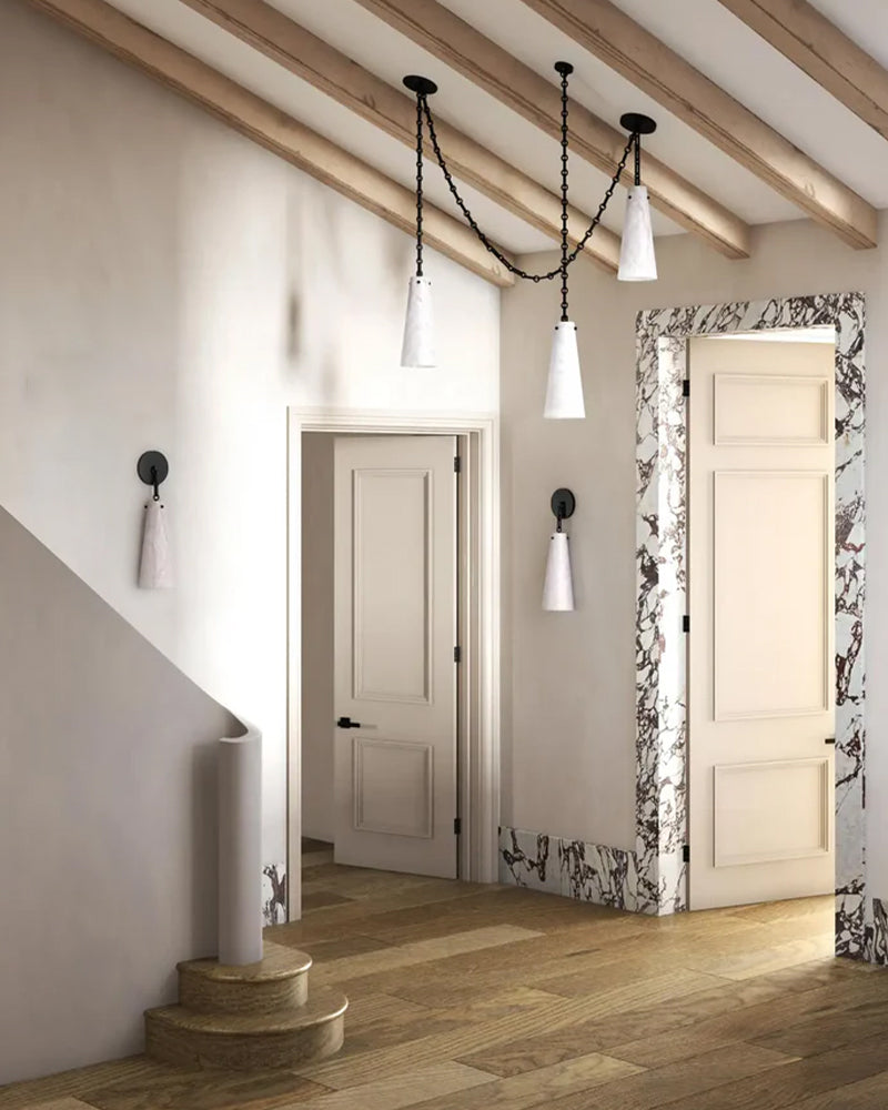 Contemporary Lucca Chandelier Alabaster, 3-Light Vintage Alabaster Pendant Cluster