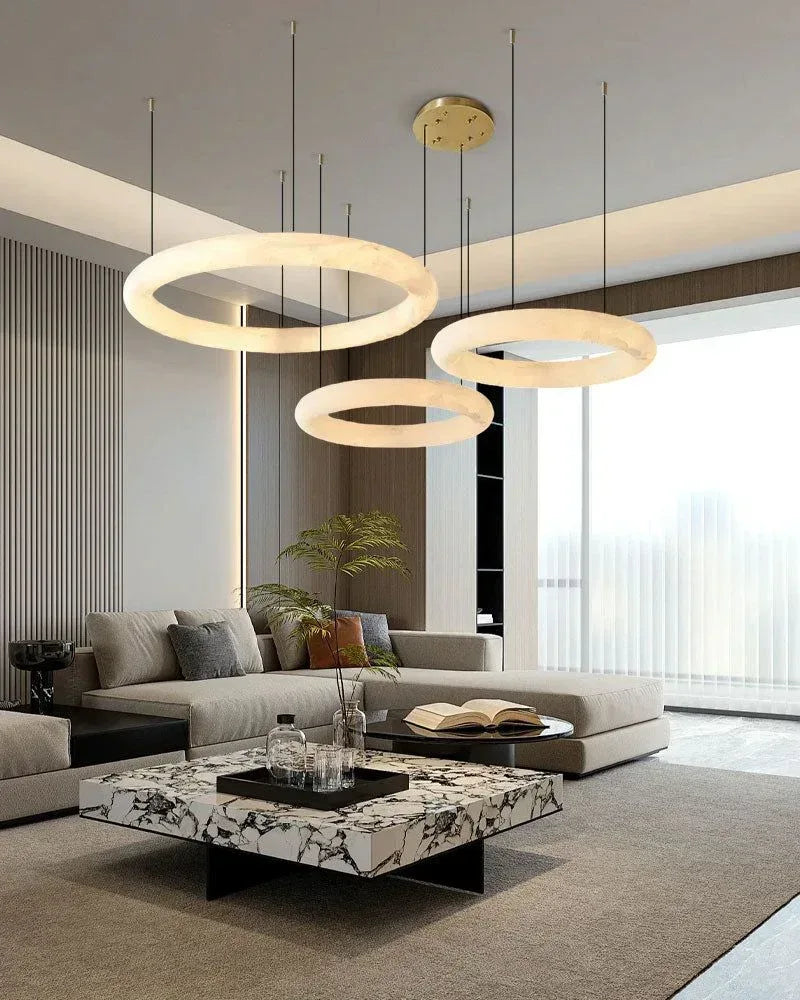 LightsStory Series Geometric Pendant Light | Torus Ring Smooth Spanish Marble, Nordic White finish for Kitchens, dining areas, and bedrooms Modern Pendant lamp