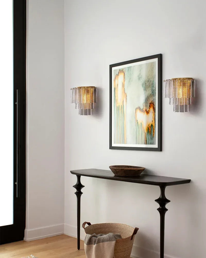 3-tier Clear & Smoke Ridged Glass Sirene Collection LED Wall Light Fixtures Wide 17" Flush Mounted Wall Sconce Lamp