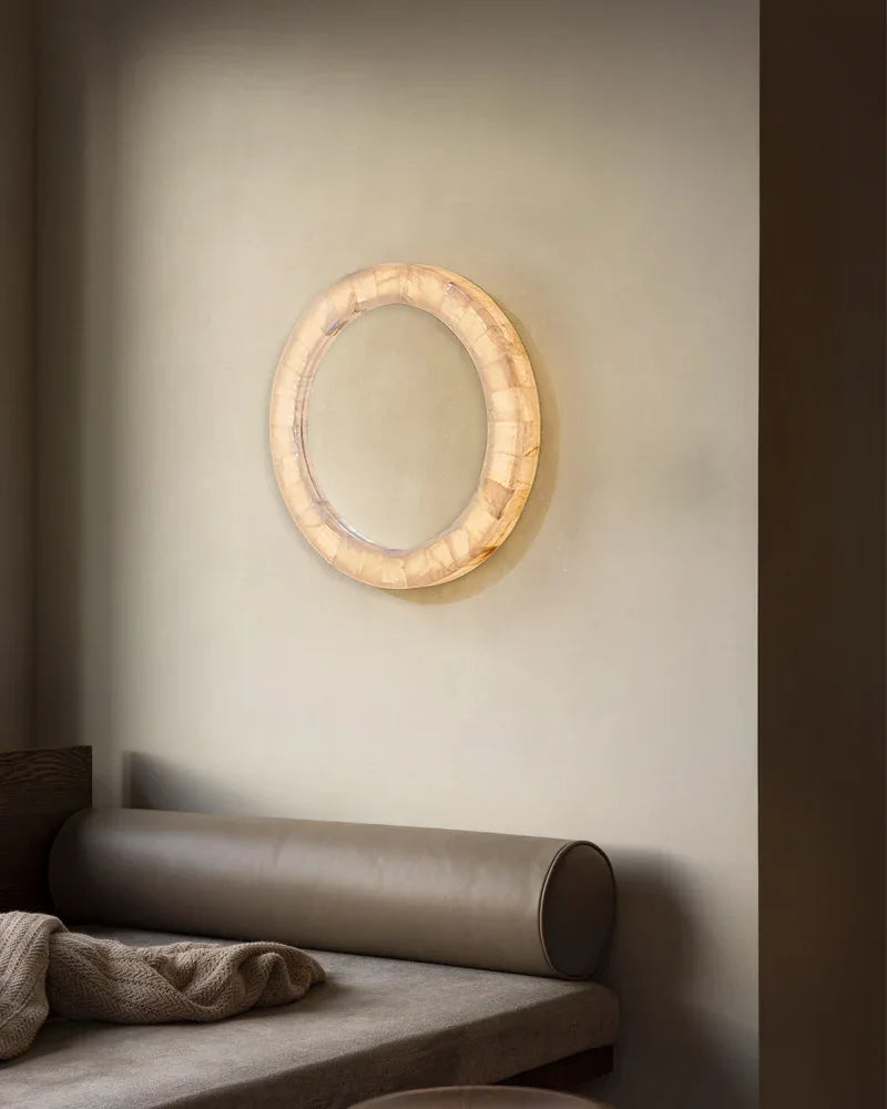 Round Circle Alabaster Marble Wall Light Fixture Mirror Sconce 30"40" Flush Mounted Wall Sconce Lamp