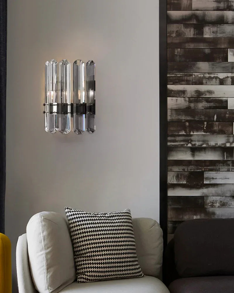 Double Bathroom Vanity LED Crystal Dimmable Wall Light Fixture Wide 8" Black/Brass/Chrome Metal Flush Mounted Wall Sconce Lamp