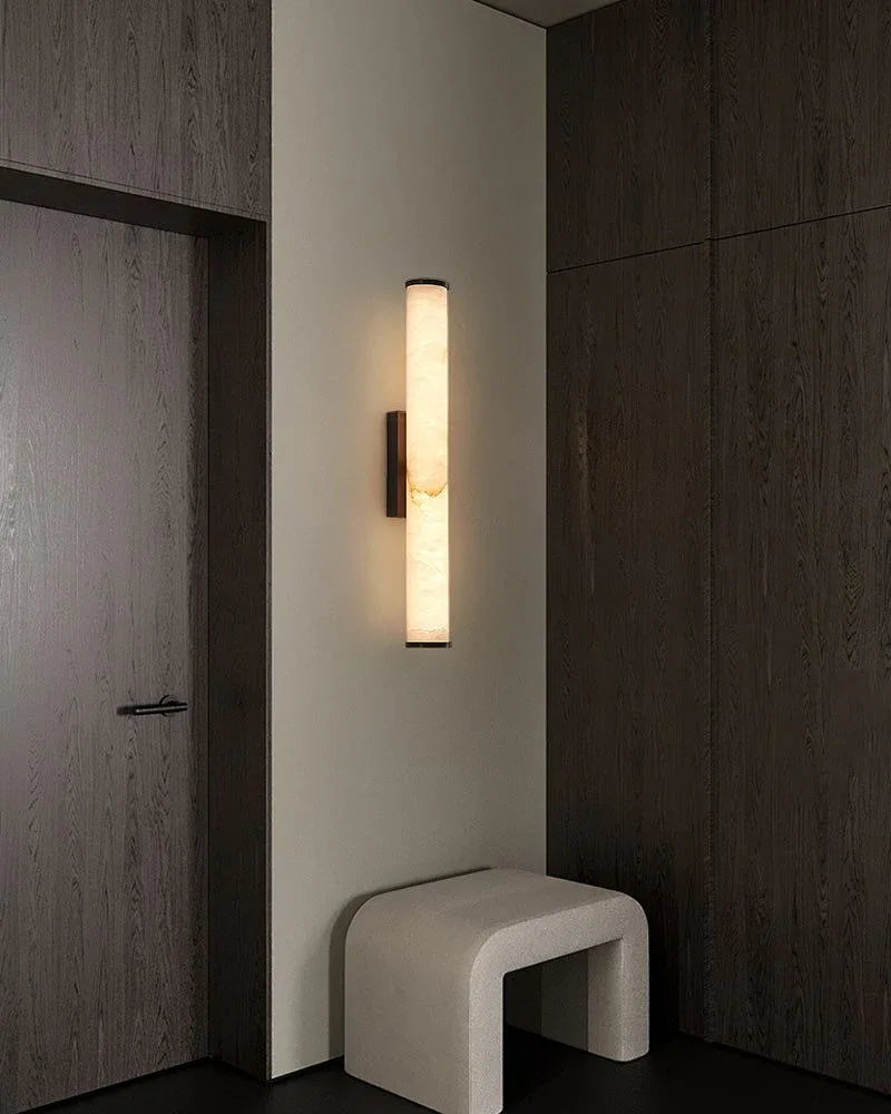 LED Copper Cylindrical Natural Marble Alabaster Wall Sconce Lamp,H30/40/50/60CM Flush Mounted Wall Sconce Lamp